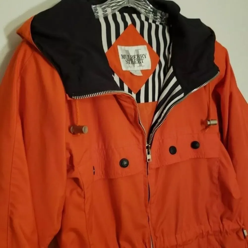 Vintage 90's Mulberry Street Jacket MEDIUM Orange Blue Drawstring Waist - Picture 10 of 11